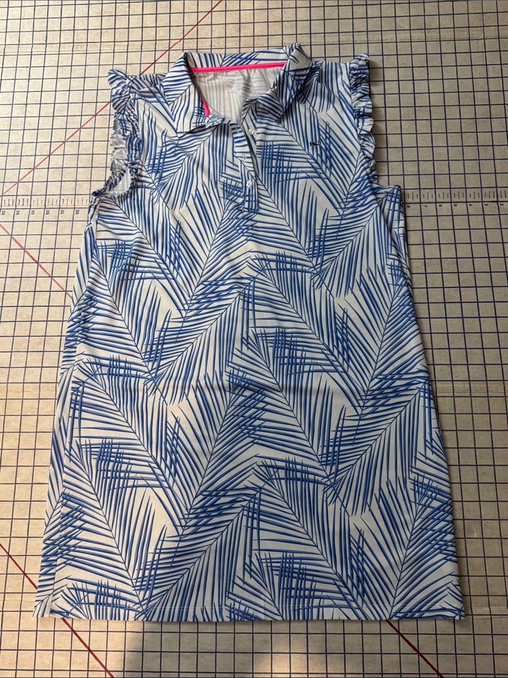 Vineyard Vines Blue & White Palm-Print Sleeveless Dress